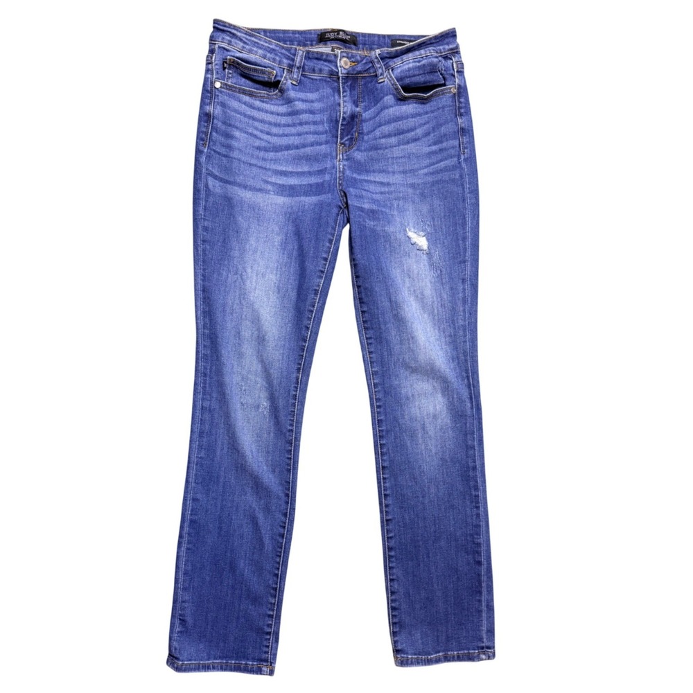 Judy Blue Jeans Womens 30 Straight Fit Blue Distressed JB8277 DK EUC